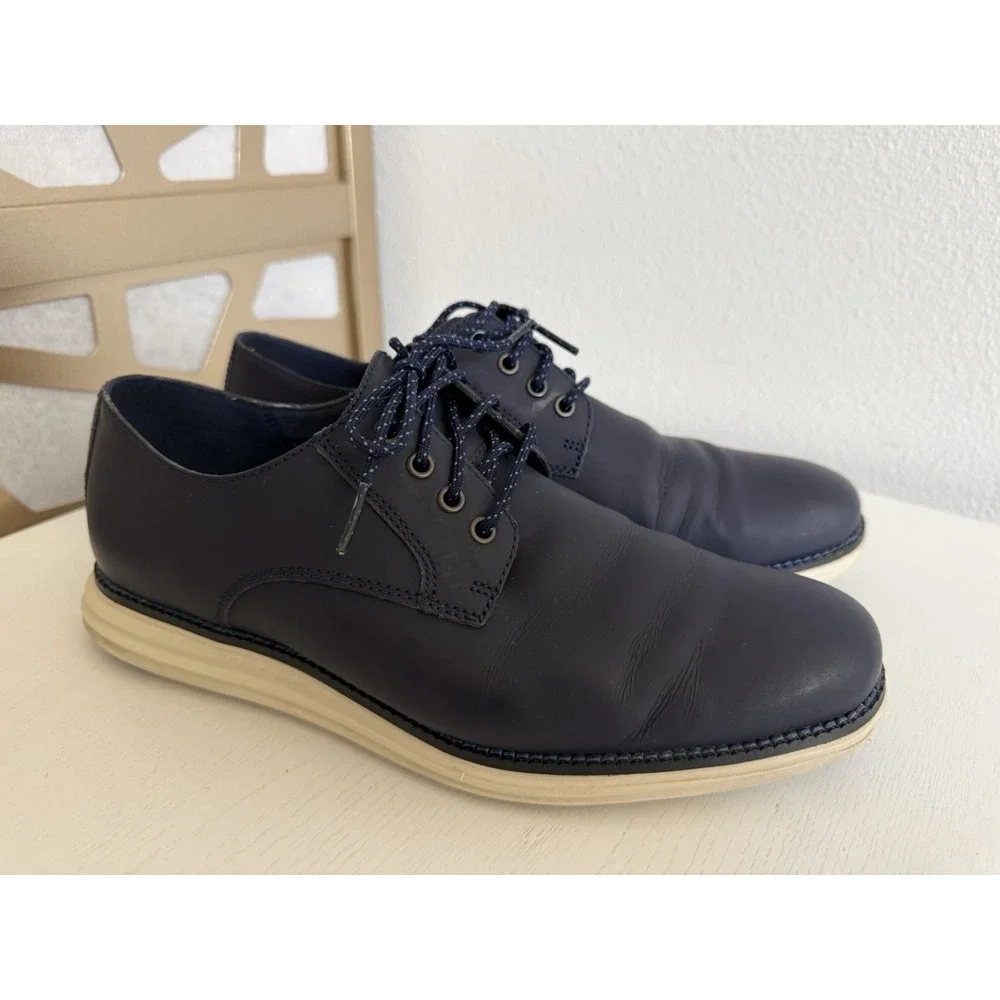Cole Haan Men's Grand OS Deep Navy Blue Leather Oxford Lace Up Shoes Size 8